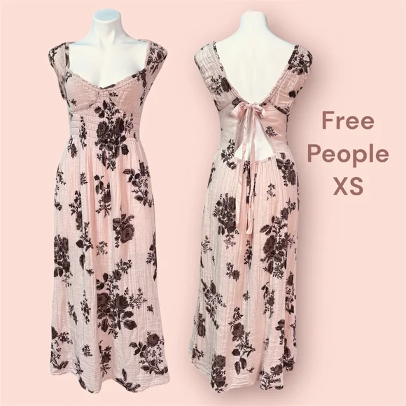 Free People Forget Me Not Midi Maxi Dress Peach Gray XS - Picture 2 of 12